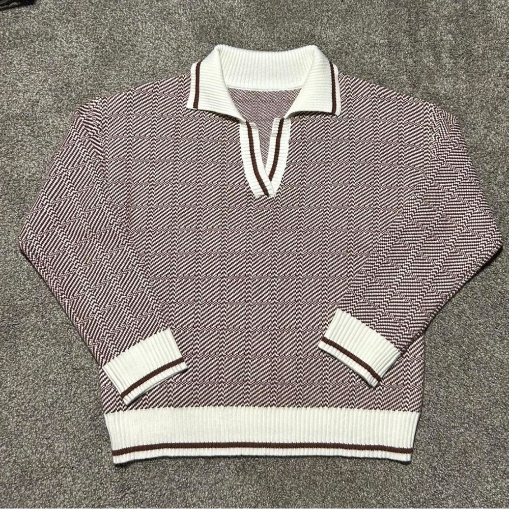 Men's Maroon and White Sweater